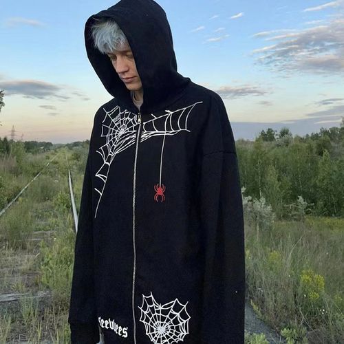 Generic Spider Web Red Graphic Hoodies Men's Clothing Warm Harajuku Vintage  Grunge Y2k Zip Up Hoodie For Me | Jumia Nigeria