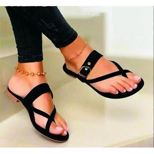 product_image_name-Fashion-Ladies Suede Casual Flat Slippers-black-1