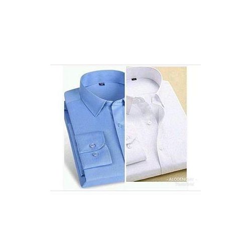 product_image_name-Fashion-2 IN 1 Classy Men's Long-Sleeve Plain shirt for office - Sky blue and White-1