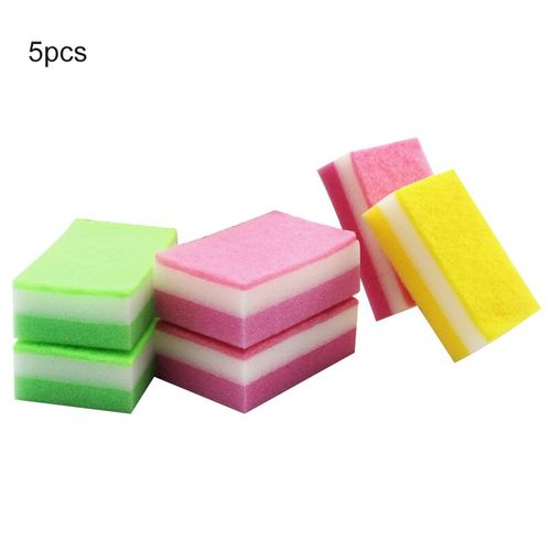 5pcs Multi-Purpose Double-Faced Sponge Scouring Pads Dish Washing