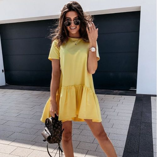 Yellow summer dress short discount