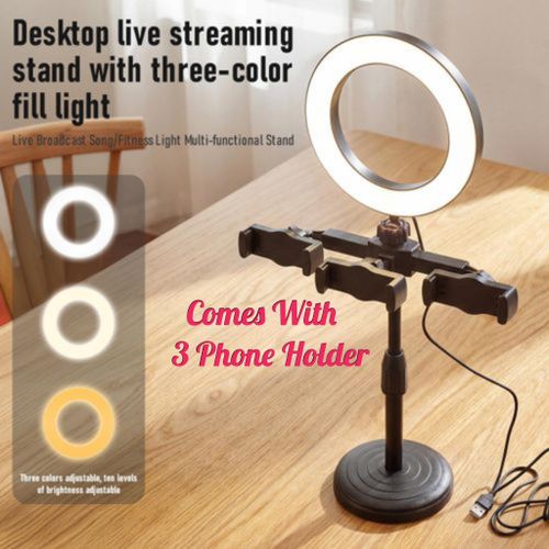 Generic 6Inch LED Selfie Ring Light & Tripod Stand 2 Phone Holders-black - image 6