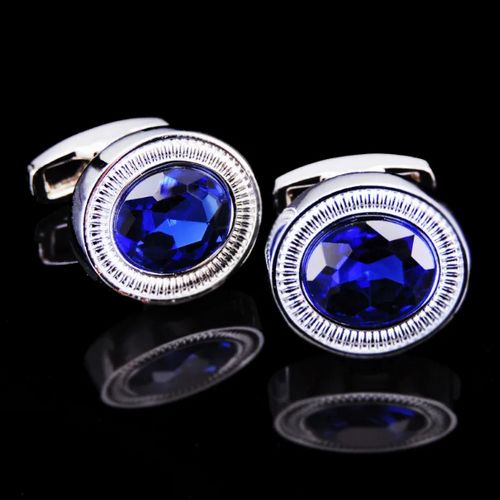 product_image_name-Fashion-Luxurious Silver And Blue Shirt Cufflinks For Men + Gift Box-4