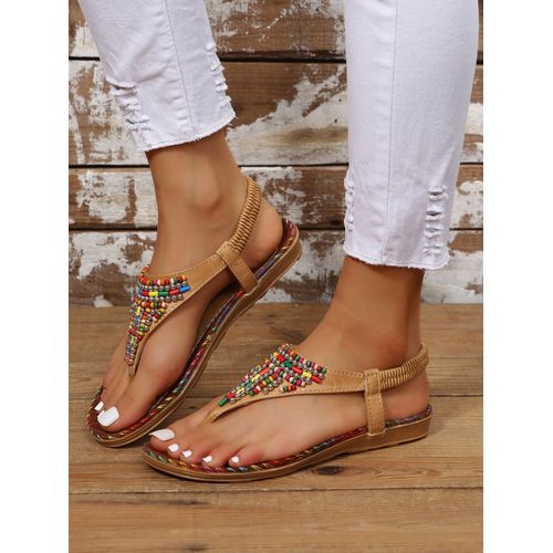 Heel Sndal Brown And Silver Ladies 2 Inch Open Toe Beaded Sandal, Size: 6  at Rs 470/pair in Mumbai