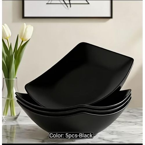Generic 5-Pack Black Creative Diamond Plastic Salad Bowls, Solid Color Minimalist Matte End High-End Look, Shatterproof Microwave And Dishwasher Safe, Stackable Lightweight Dinnerware