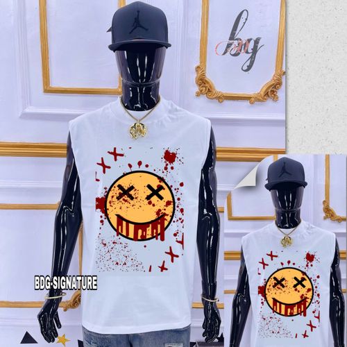 product_image_name-Fashion-[BDG-SIGNATURE] HIGH QUALITY SMILEY WHITE SLEEVELESS SHIRT-1