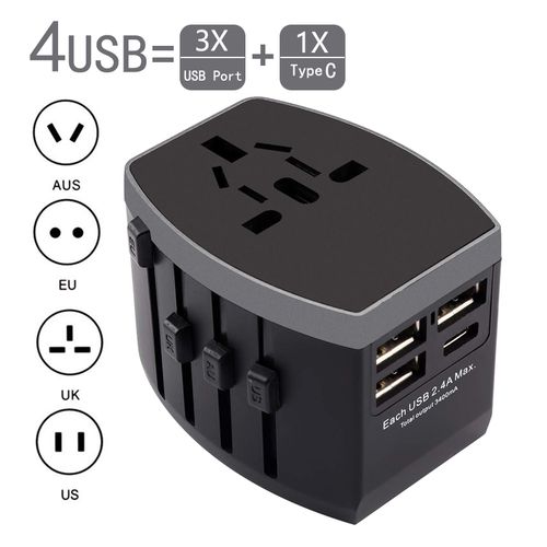 Generic International Universal Travel Adapter All-in-one With Type C 3 USB