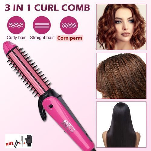 Fashion 3 In 1 Ceramic Hair Straightener Corn Perm Style Hair Curler Brush And Comb 191 Red Jumia Nigeria