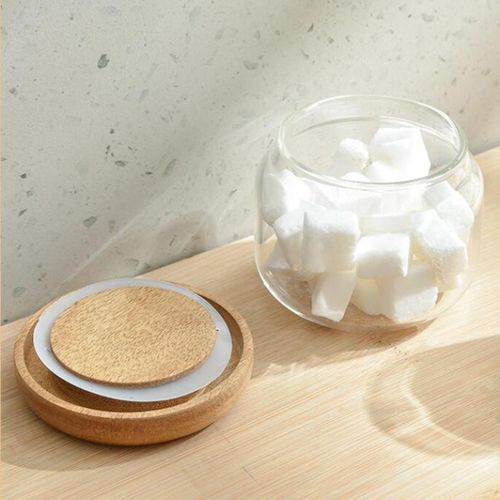 Small Glass Storage Jars with Wood Lids 10oz Container Orgnizer Clear for  Kitchen Sealed Food Cookie