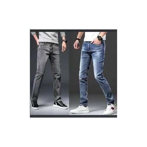 product_image_name-Fashion-2 Pcs Smart STOCK Jeans For Men - Grey & Blue-1