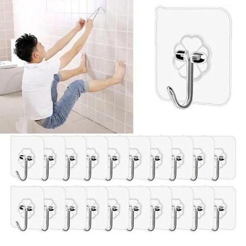 Self Adhesive Hooks White Plastic Strong Sticky Stick on Wall Door Hang -  12 Pcs