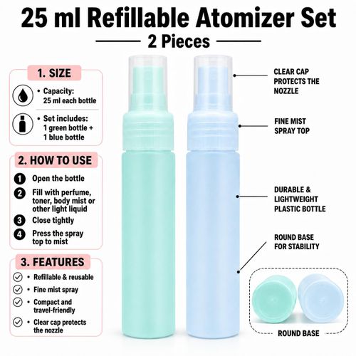 Generic 2-Piece 25 ml Refillable Fine Mist Atomizer Spray Bottle Set - image 4