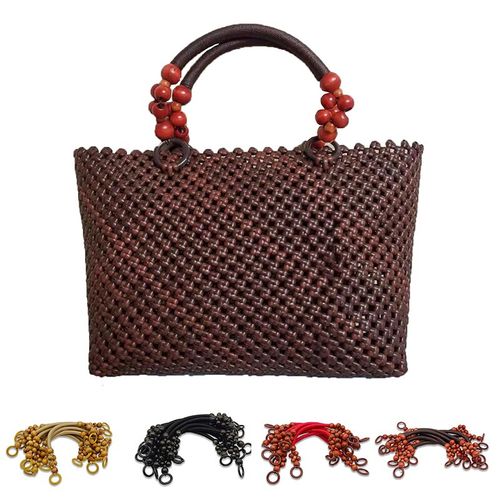 18.1 Wooden Beaded Bag Handles Purse Handle for Bag Making, 2pcs Red Brown | Harfington