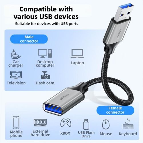 General USB3.0 Extension Cable 5Gbps Anti-Interference Alloy Braided - image 3