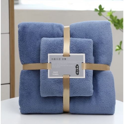 Generic Big And Small 2-in-1 Absorbent Towel-- Dark Blue