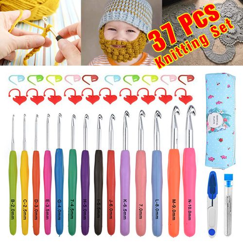 37Pcs Crochet Hooks Set 2-8mm Ergonomic Soft Grip Crochet Needles with  Stitch Markers Knitting Needles