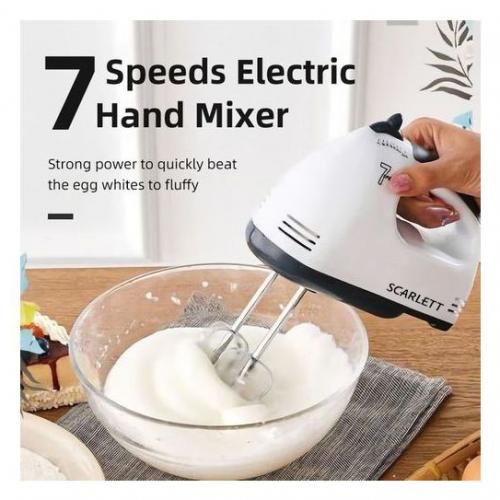 Hand Mixer Electric, 7 Speeds Selection Portable Handheld Kitchen Whisk,  Lightweight Powerful Handheld Electric Mixer Stainless Steel Egg Whisk with  2 Beaters & 2 Dough Hooks for Cake, Baking, Cooking 