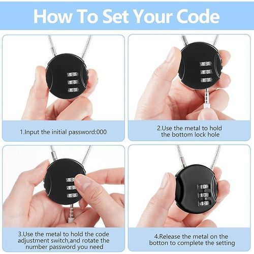 Generic 3 Digit Cable Combination Lock Resettable Waterproof for Travel Backpack Black - image 5