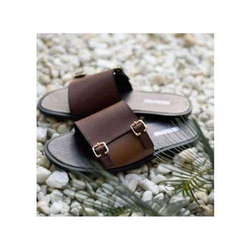 product_image_name-Fashion-Leather Slippers For Men - Coffee Brown-1