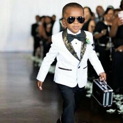 Fashion White Boy Suit Set Kids 3 Pieces Suits for Weddings Suits Children  Formal Dress for Boys Kids Tuxedo (Jacket+Pants+Vest+Tie)