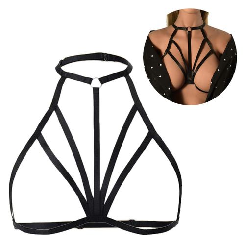 Generic Sexy Goth Women Lingerie Elastic Harness Cage Bra Cupless Body  Chain