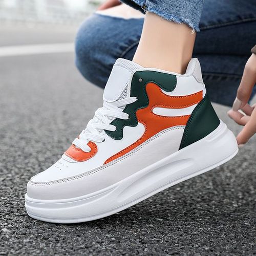 Fashion White Women Leather Casual Shoes High quality Lady High Top Sneakers Cricket Shoes Lace Up Platform Height Increasing Girl Shoes Female Walking Travel Shoes EUR Size 35 41 Jumia Nigeria