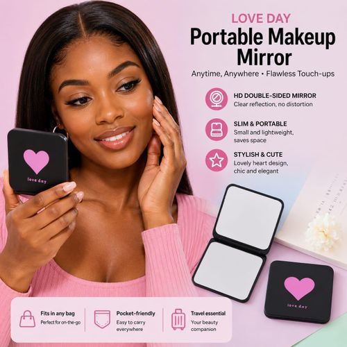 Royal Glow Portable Double-Sided Makeup Mirror – Compact Folding Pocket Cosmetic Mirror... Purple - image 3