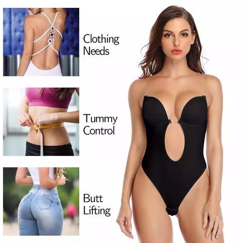 Backless Body Shaper For Women Push Up Bra Low Back Thong Bodysuit