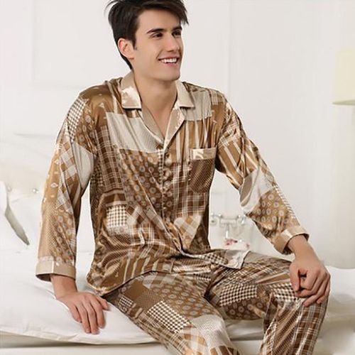 Generic Luxury Male Silk Like Pajamas For Men Summer Ultra Thin Pajama Suit Solid Plaid Stitching Pijamas Loose Sleepwear Pyjama Homme Jumia Nigeria