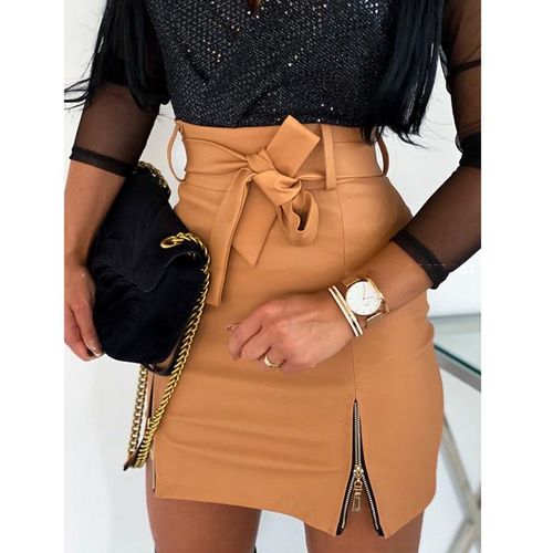 High waisted leather pencil skirt stretch clearance