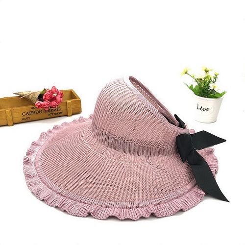 Bowknot Decor Outdoor Casual Beach Sun Hat For Women, Uv Protection Straw  Hat