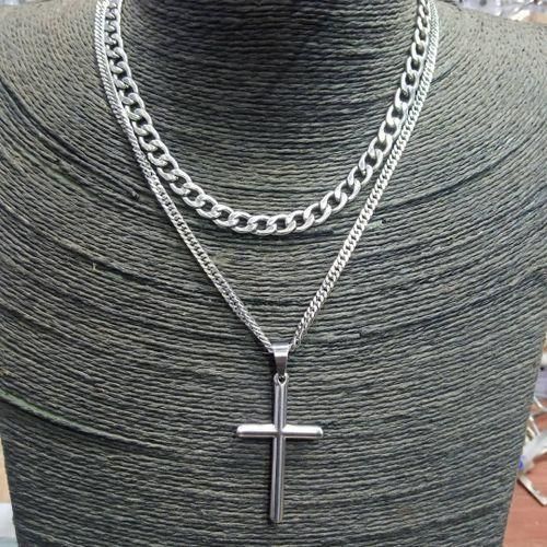 Fashion Cuban Link Silver Necklace With Cross Pendant