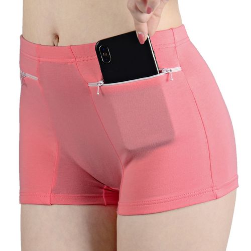 Fashion (Pink)Zipper Underwear Women Safety Short Pants Anti-Theft Plus  Size Soft Breathable Boyshort Panties Pockets Boxer Shorts Under Skirt DOU