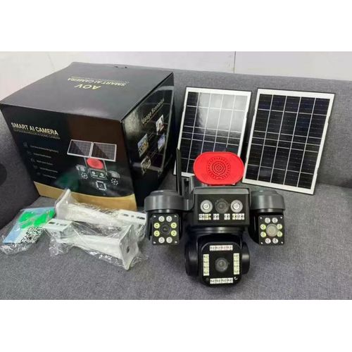 product_image_name-Generic-Four lens, Four views CCTV Solar powered camera, 16000mAh battery backup, E-sim/ 4G sim network, 2pcs of solar panel, motion sensor human detection 2 way audio, full color day and night, dust and water proof.-1