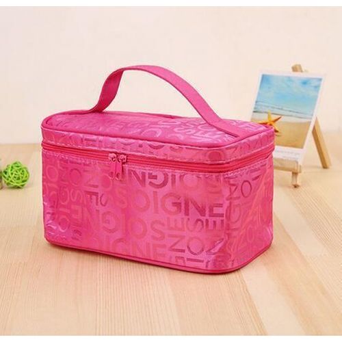 Generic Portable Handheld Cosmetic Bag Pink Letter Print Large Capacity Double Zipper Waterproof Makeup Storage Case For Ladies Home Bathroom Travel Weekend Trip Skincare And Makeup Organizer