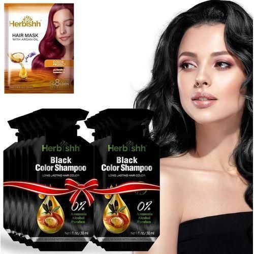 product_image_name-Herbishh-PPD Free Black Hair Color Shampoo 10 Sachet - 300ml-1