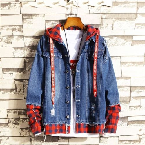 Men Denim Jacket Streetwear Hip Hop Hooded Casual Loose Outerwear