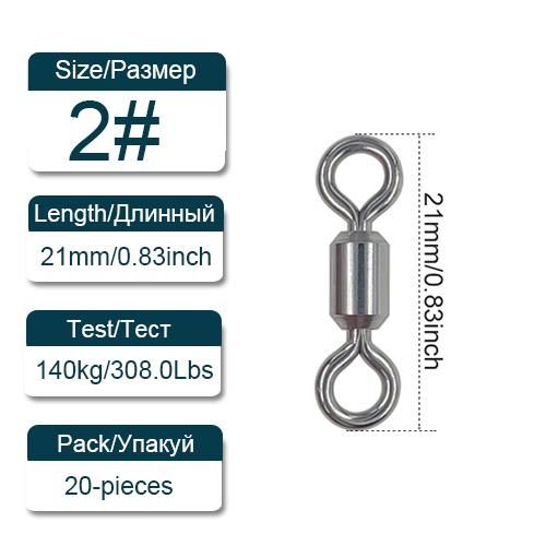 Generic 20pcs-50pcs Power Saltwater Fishing Swivels All 304 Stainless Steel  Strong Rolling Swivels 1/0-14 Lure Hook Fishing Connector