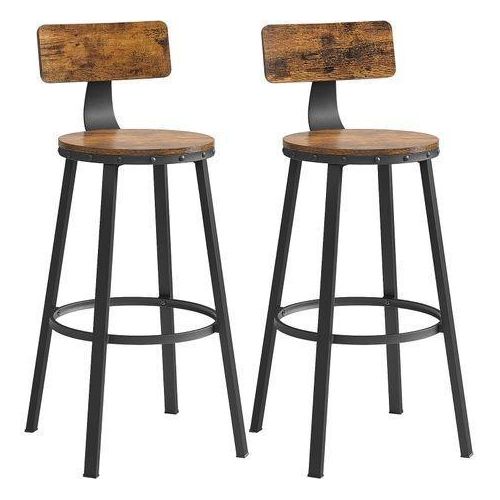 LASA Set of 2 Rustic Counter Height Bar Stools with Backrest