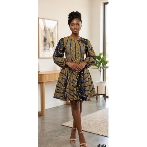 Fashion Women's African Print A-Line Mini Dress Long