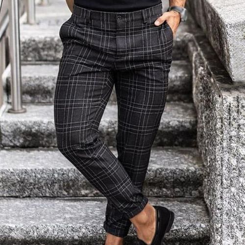 Men's Relaxed Mid-Waist Plaid Slim Pants Classic Fit Straight Leg Checked  Trousers Light Baggy Business Long Pant (Black,29) at Amazon Men's Clothing  store