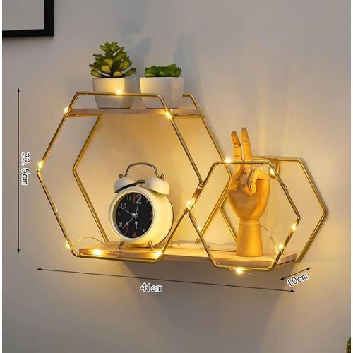 Luxurious Gold Hexagon Floating Wall Shelf