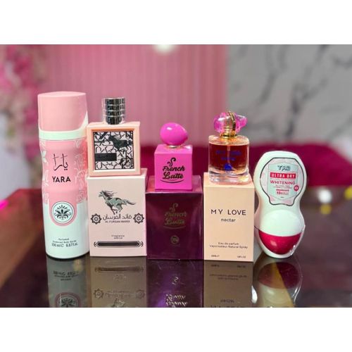 product_image_name-Generic-French Latte EDP Perfume Natural Spray 30ml & Yara Body Spray 200ml & My Love 30ml & Qead Al Fursan 30ml & Tag Roll On-1