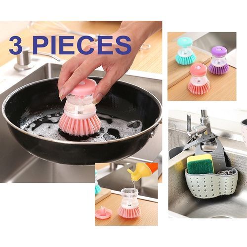 Generic 3PCS Kitchen Brush With Liquid Soap Dispenser/Sponge Holder