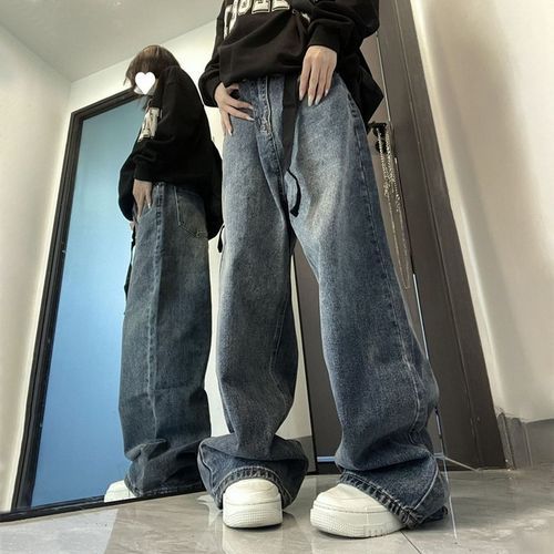 Y2K Grey Jeans, Wide Leg Pants, High Waist Straight Pants, Women