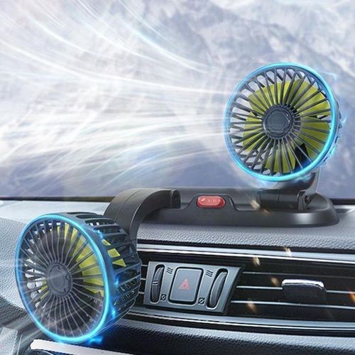 Generic 12V 2-Head Car Cooling Fan, 2-speed Adjustable, 360° Rotation - Black - image 4