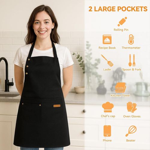 Fashion Kitchen Apron, 2 Pack Unisex Cooking Apron Adjustable Straps & Pockets - image 3
