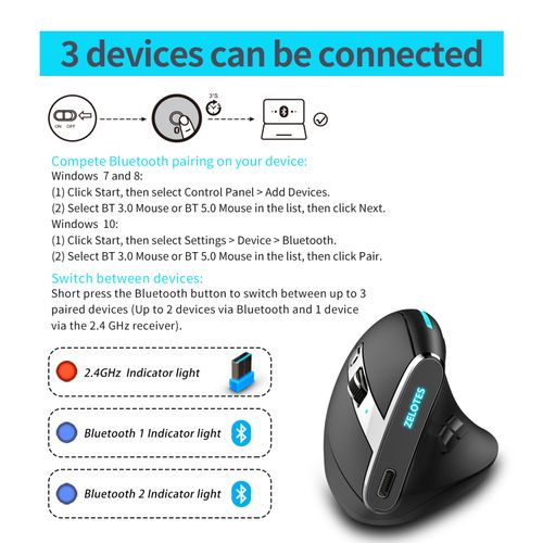 ZELOTES F-36 Wireless Vertical 2.4G Bluetooth Mouse Full | Jumia Nigeria