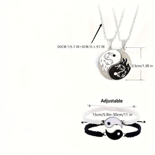 product_image_name-Fashion- 6pcs Yin Yang & Bagua Set - Stainless Steel Interlocking Necklace & Bracelet System with Black/White/Gray/Pendant - Chinese Martial Arts Jewelry for Tai Chi, Meditation-7