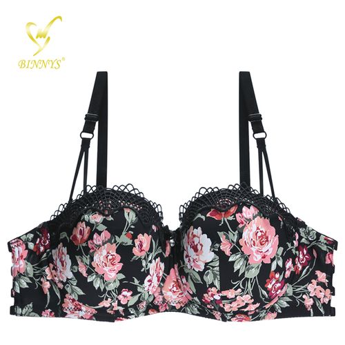 Souminie Pink Floral Printed Non Padded Cotton Bra B C D Cup Size Bras at   Women's Clothing store